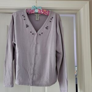 Lavender Embellished V-Neck Cardigan Sweater